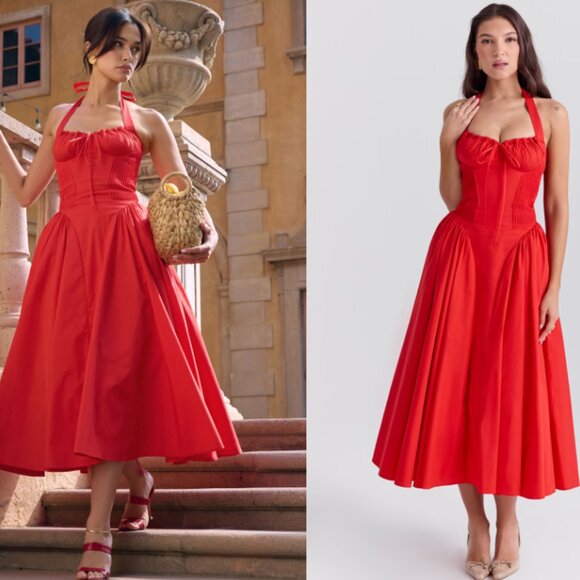 House of CB Dresses & Skirts - HOUSE OF CB 'Adabella' Italian Tomato Cotton Halter Sundress NWOT